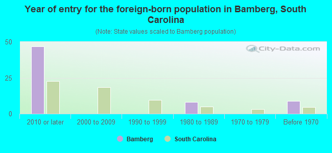 Year of entry for the foreign-born population in Bamberg, South Carolina