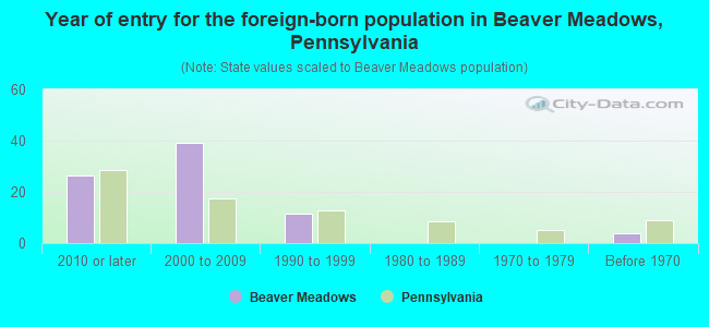 Year of entry for the foreign-born population in Beaver Meadows, Pennsylvania