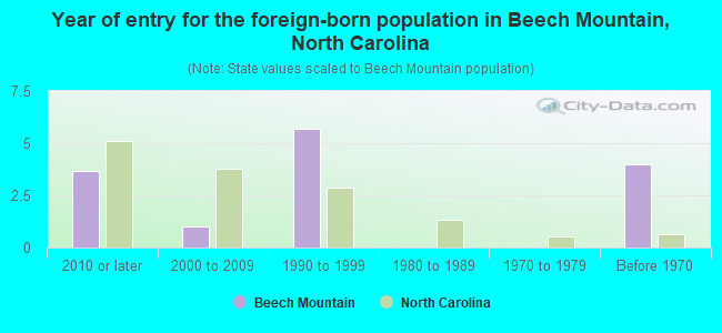 Year of entry for the foreign-born population in Beech Mountain, North Carolina