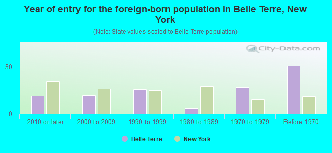 Year of entry for the foreign-born population in Belle Terre, New York