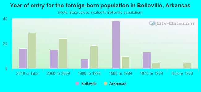Year of entry for the foreign-born population in Belleville, Arkansas