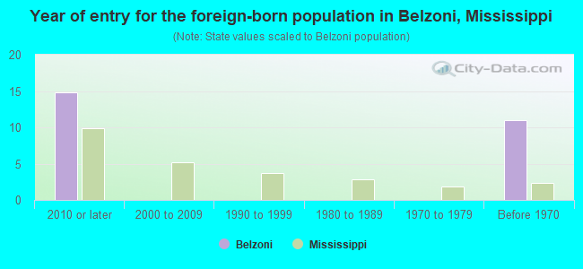 Year of entry for the foreign-born population in Belzoni, Mississippi