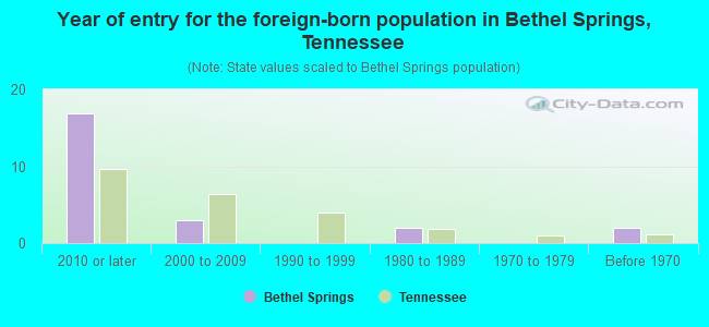 Year of entry for the foreign-born population in Bethel Springs, Tennessee