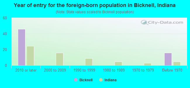 Year of entry for the foreign-born population in Bicknell, Indiana