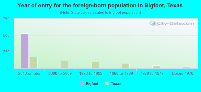 Year of entry for the foreign-born population in Bigfoot, Texas