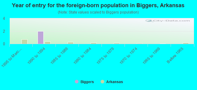Year of entry for the foreign-born population in Biggers, Arkansas