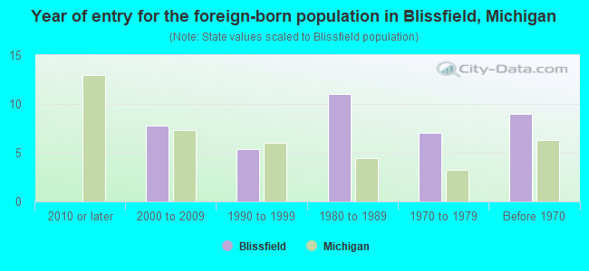 Year of entry for the foreign-born population in Blissfield, Michigan