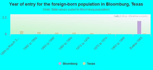 Year of entry for the foreign-born population in Bloomburg, Texas