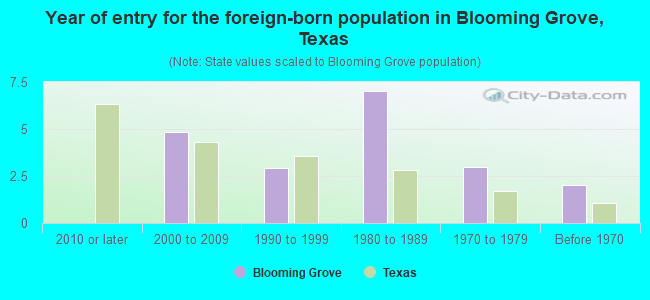 Year of entry for the foreign-born population in Blooming Grove, Texas