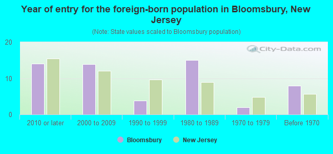 Year of entry for the foreign-born population in Bloomsbury, New Jersey