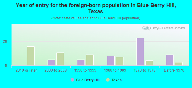 Year of entry for the foreign-born population in Blue Berry Hill, Texas