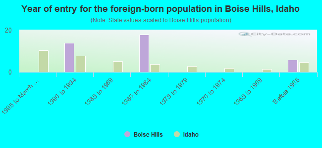Year of entry for the foreign-born population in Boise Hills, Idaho