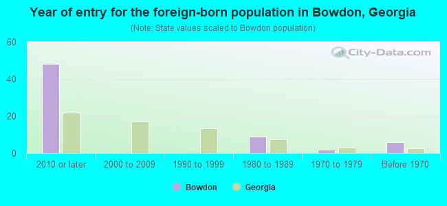 Year of entry for the foreign-born population in Bowdon, Georgia