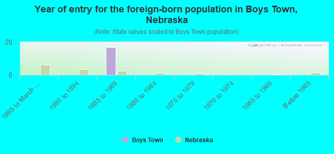 Year of entry for the foreign-born population in Boys Town, Nebraska