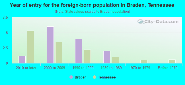 Year of entry for the foreign-born population in Braden, Tennessee