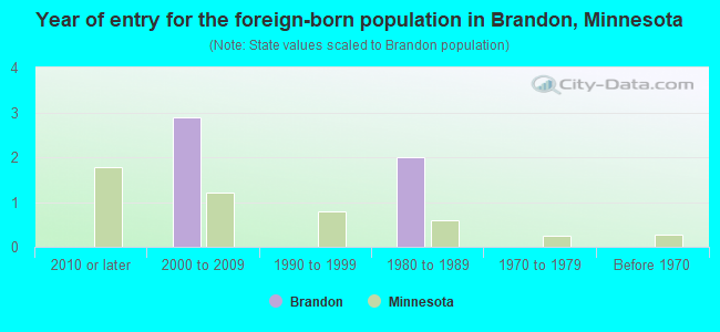 Year of entry for the foreign-born population in Brandon, Minnesota