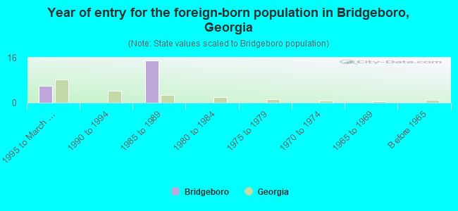 Year of entry for the foreign-born population in Bridgeboro, Georgia