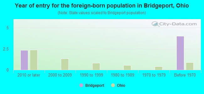 Year of entry for the foreign-born population in Bridgeport, Ohio