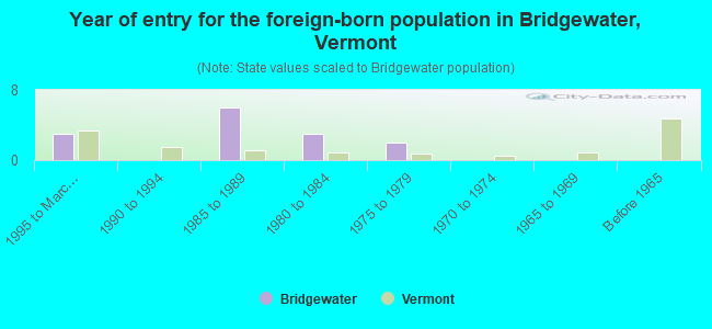Year of entry for the foreign-born population in Bridgewater, Vermont