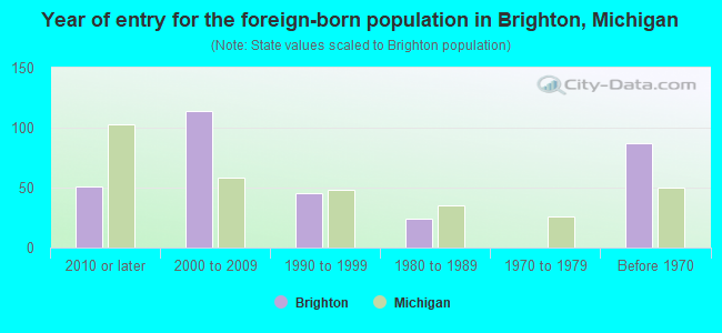 Year of entry for the foreign-born population in Brighton, Michigan