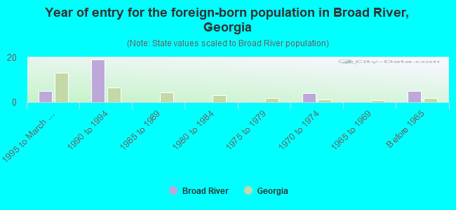 Year of entry for the foreign-born population in Broad River, Georgia