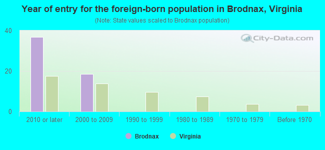 Year of entry for the foreign-born population in Brodnax, Virginia
