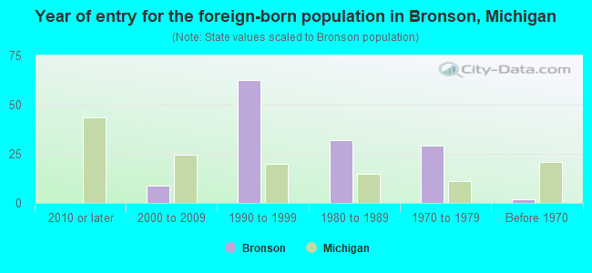 Year of entry for the foreign-born population in Bronson, Michigan