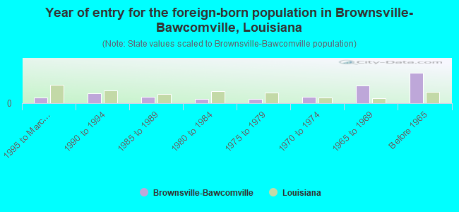 Year of entry for the foreign-born population in Brownsville-Bawcomville, Louisiana