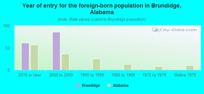 Year of entry for the foreign-born population in Brundidge, Alabama