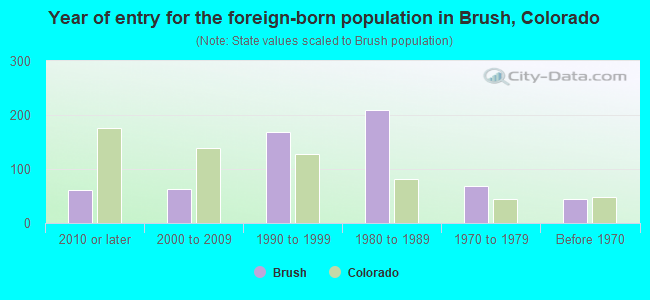 Year of entry for the foreign-born population in Brush, Colorado
