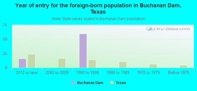 Year of entry for the foreign-born population in Buchanan Dam, Texas