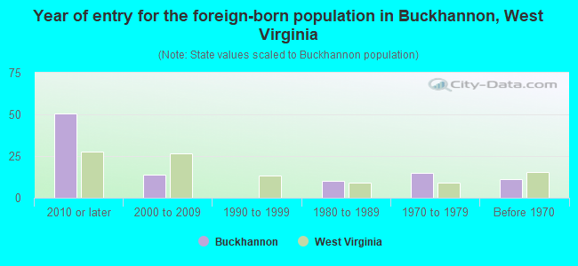 Year of entry for the foreign-born population in Buckhannon, West Virginia