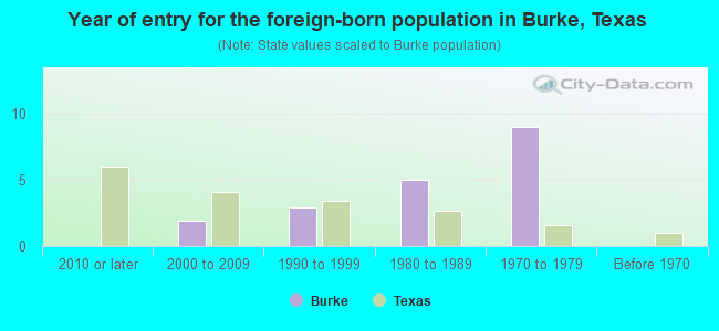Year of entry for the foreign-born population in Burke, Texas
