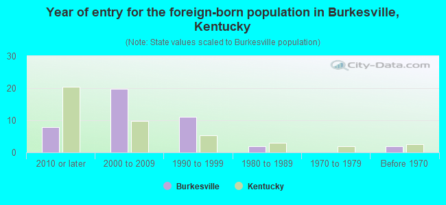 Year of entry for the foreign-born population in Burkesville, Kentucky
