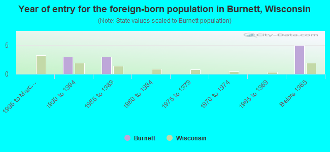 Year of entry for the foreign-born population in Burnett, Wisconsin