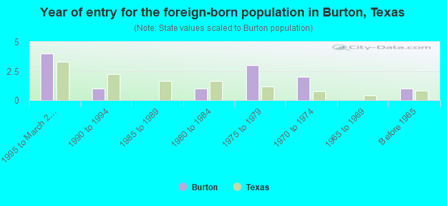 Year of entry for the foreign-born population in Burton, Texas