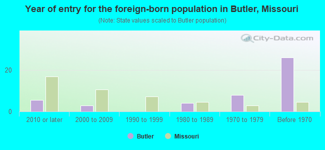 Year of entry for the foreign-born population in Butler, Missouri