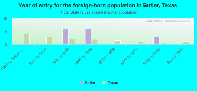 Year of entry for the foreign-born population in Butler, Texas