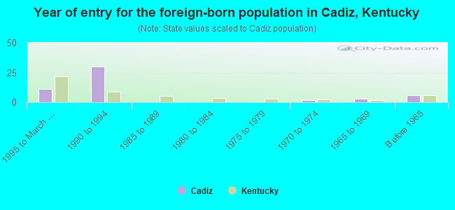 Year of entry for the foreign-born population in Cadiz, Kentucky