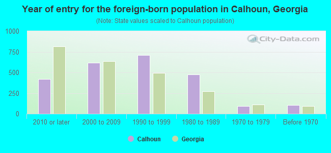 Year of entry for the foreign-born population in Calhoun, Georgia
