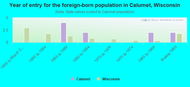 Year of entry for the foreign-born population in Calumet, Wisconsin
