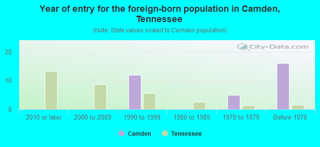 Year of entry for the foreign-born population in Camden, Tennessee