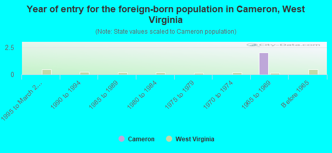 Year of entry for the foreign-born population in Cameron, West Virginia