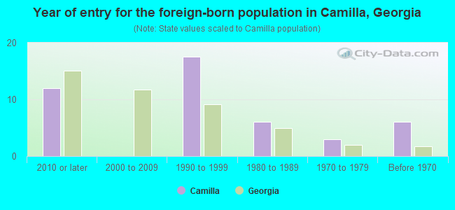 Year of entry for the foreign-born population in Camilla, Georgia