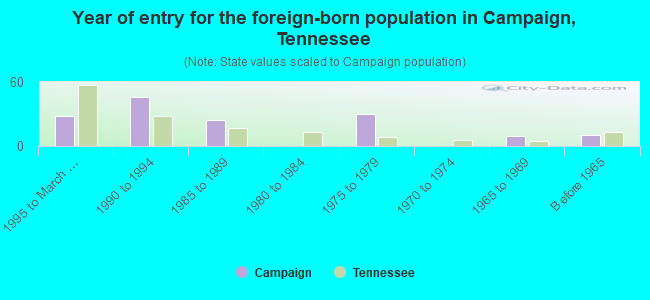 Year of entry for the foreign-born population in Campaign, Tennessee
