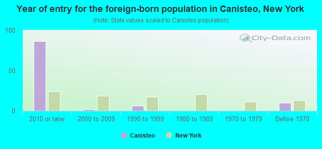Year of entry for the foreign-born population in Canisteo, New York