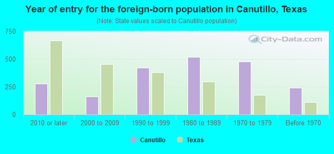 Year of entry for the foreign-born population in Canutillo, Texas