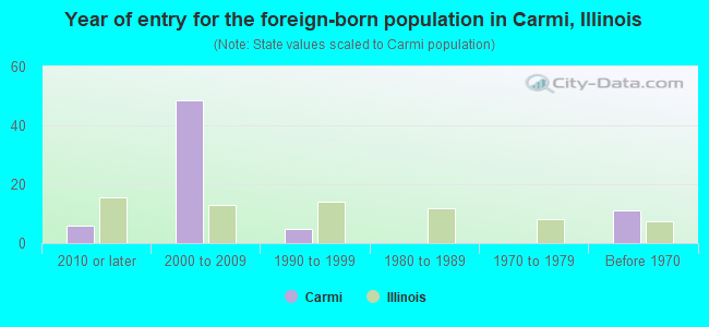 Year of entry for the foreign-born population in Carmi, Illinois