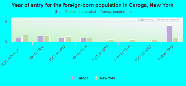 Year of entry for the foreign-born population in Caroga, New York