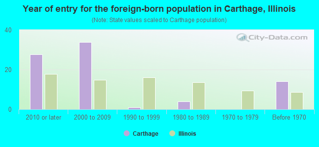 Year of entry for the foreign-born population in Carthage, Illinois